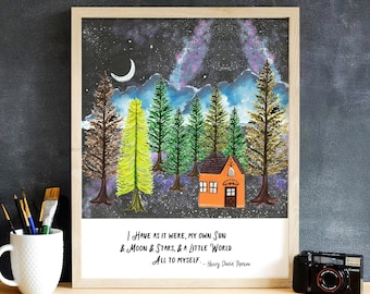 Henry David Thoreau Art Print, Thoreau Quote Poster, Woods Thoreau Poetry Print, Cabin Art Print, poetry art gifts, Item Code - COTC PR03