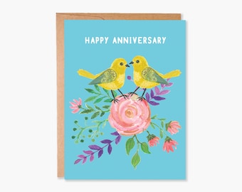 Anniversary Card, Card for Husband Wife Boyfriend, Happy Anniversary, Wedding Anniversary Card, Floral Card, Love Birds Item Code - COTC L21