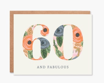 60th Birthday Card, Sixtieth Birthday Card, Floral 60th Birthday Card, 60th Birthday Mom, 60th Birthday Card for Women, Item Code - COTC B08