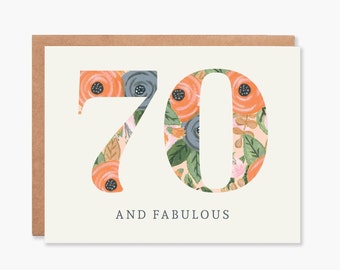 70th Birthday Card, Seventieth Birthday Card, Floral 70th Birthday Card, Milestone Birthday, 70th Birthday Card Women, Item Code - COTC B18