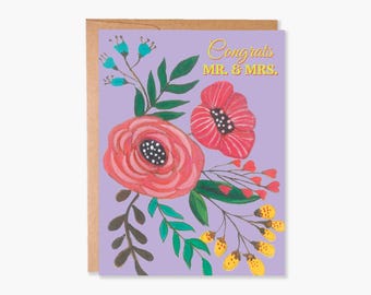 Félicitations pour mariage, carte de mariage, félicitations aux nouveaux mariés, carte de mariage florale pour couple, félicitations pour mariage, code d'article - COTC W10
