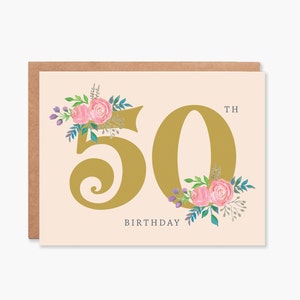 Carte du 50e anniversaire, carte du cinquantième anniversaire, carte florale du 50e anniversaire, carte du 50e anniversaire Sa maman heureuse du 50e anniversaire, Code article - COTC B36