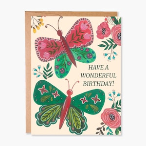 Carte d'anniversaire papillon floral, beaux papillons, fleurs sauvages, carte d'anniversaire pour amoureux de la nature, carte d'anniversaire pour elle, code d'article - COTC B54