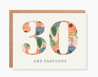 30th Birthday Card, Thirtieth Birthday Card, Floral 30th Birthday Card, 30th Card , Happy 30th Birthday Sister Wife, Item Code - COTC B19