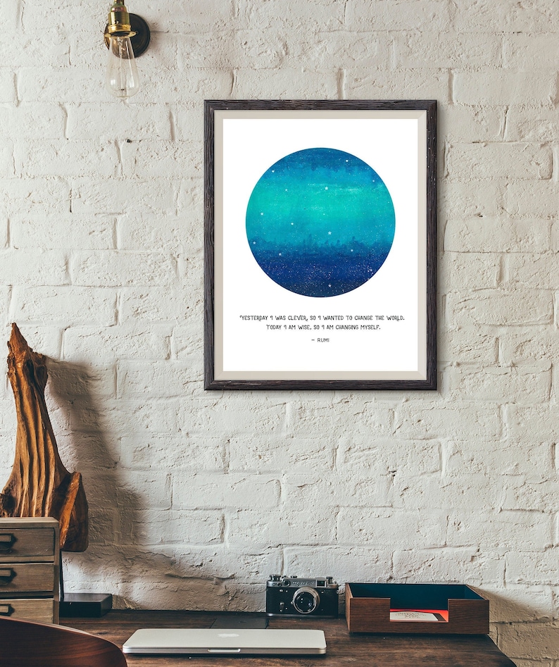 Rumi Quote Print, Rumi Wall Art, Yesterday I Was Clever, Rumi Poetry