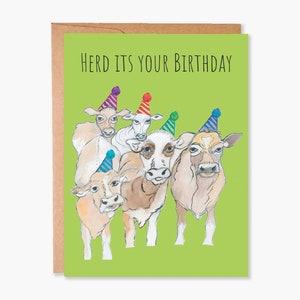 Farm Birthday Cards, Funny Animal Birthday Card, Cow Card, Punny Birthday Card, Cute Animal Birthday Greeting, Item Number - COTC B44