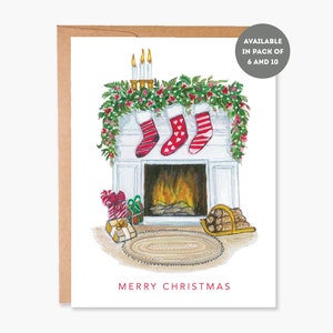 Carte de Noël, ensemble de cartes de Noël, boîte de 10 vœux de Noël, cartes de Noël, carte vierge, carte de cheminée confortable d'hiver, SKU : COTC H25