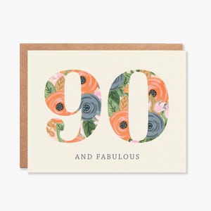 Carte du 90e anniversaire, carte du quatre-vingt-dixième anniversaire, carte florale du 90e anniversaire, carte du 90e anniversaire pour maman, carte pour grand-mère, code d'article - COTC B50