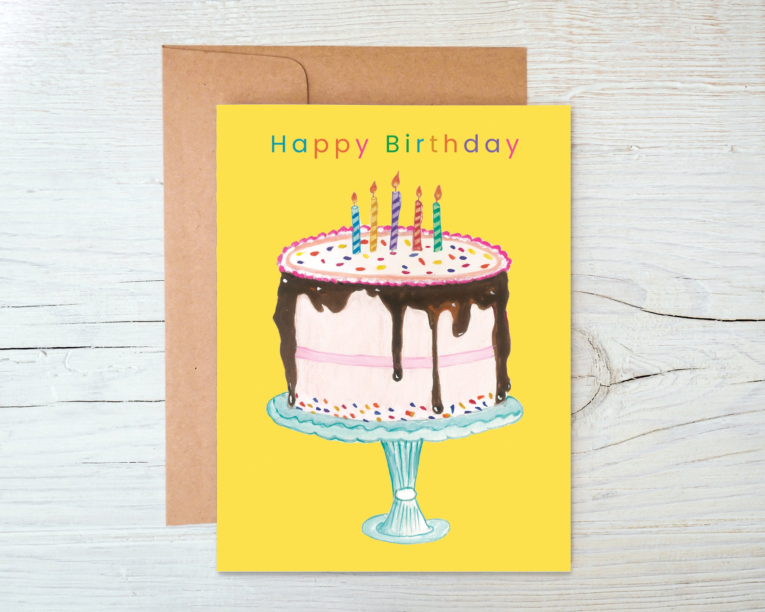 Happy Birthday Card With Cake and Candles Cute Birthday Card - Etsy