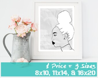 Line Art, Modern Art, Minimalist Print, Woman, Paper Girl