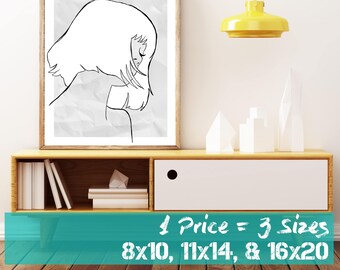 Line Art, Modern Art, Minimalist Print, Woman, Paper Girl