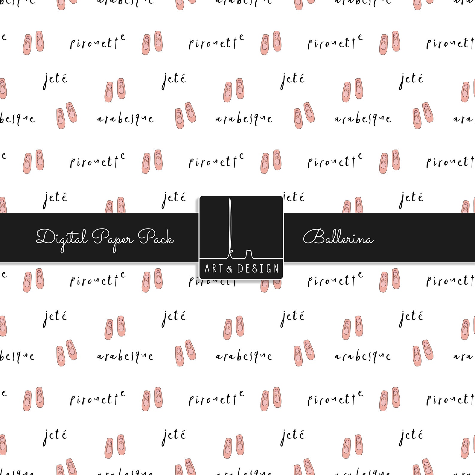 ballerina digital paper - ballet, ballet shoes, scrapbooking, seamless, pattern, background, instant download, digital paper