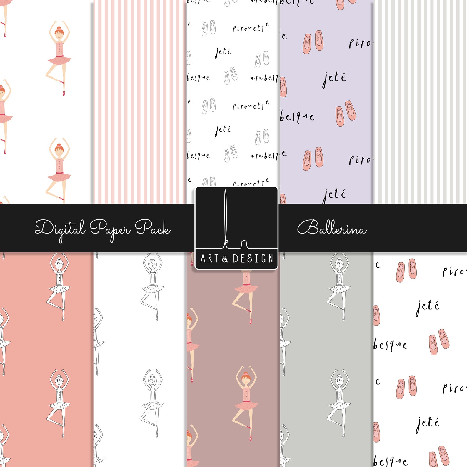 ballerina digital paper - ballet, ballet shoes, scrapbooking, seamless, pattern, background, instant download, digital paper