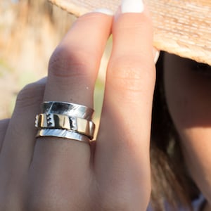 Spinner Ring~Spinning ~Spin ~Meditation ~Yoga~Anxiety ~Anti Stress~Large Band ~Sterling Silver 925 ~Handmade ~Mix Metals~Bronze ~MS006