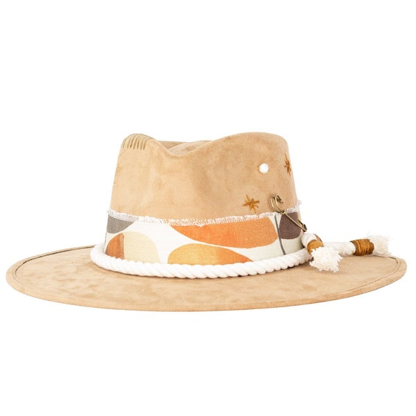 Fedora Hat ~ One of a kind ~ Suede ~ bohemian hat ~ Modern ~ Festival ~ Fashion Hat ~ Handmade MH005