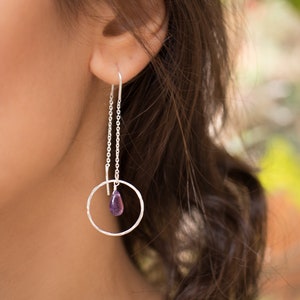 Amethyst Threader Earrings ~ Sterling Silver or Gold Plated over sterling silver ~ Minimalist ~ Delicate ~ Minimal ~ Lightweight~ ME079