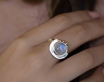 Moonstone ~ Sterling Silver 925 and brass~ Handmade ~ Gemstone ~ Statement ~ Everyday ~  Hippie ~Bohemian~June Birthstone~ MR280