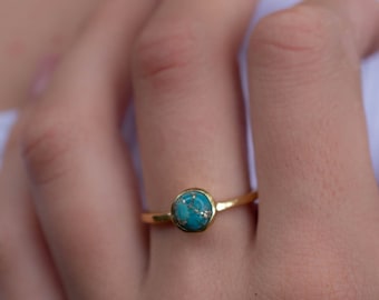 Copper Turquoise Ring ~ Gemstone ~ Natural ~ 18k Gold Plated ~ Jewelry ~ Handmade ~ December Birthstone MR237