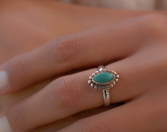 Turquoise Ring ~ Sterling Silver 925 ~ Handmade ~ Everyday ~Delicate ~Gift for her ~Boho ~ Hippie ~Bohemian~MR135