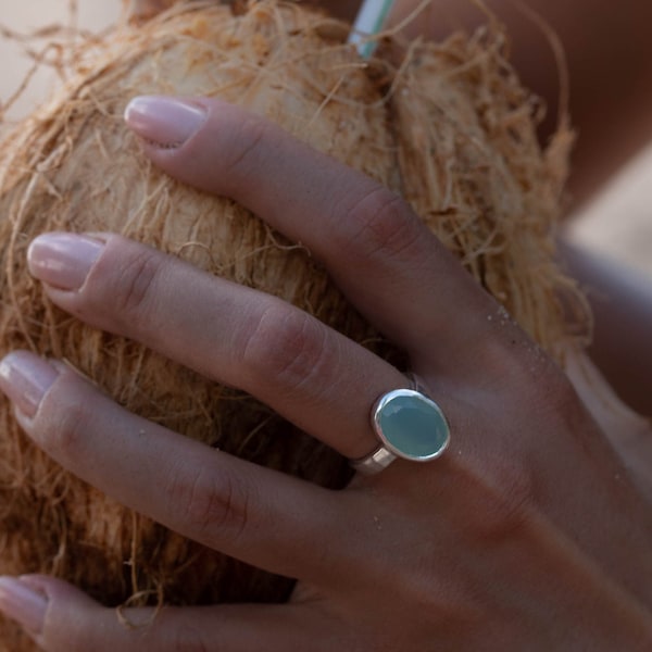 Aqua Chalcedony Ring ~ Sterling Silver 925 ~ Handmade ~ Gemstone  ~ Hippie ~ Gypsy ~ Boho ~ Bohemian ~ MR176