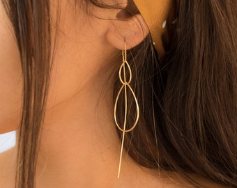 Threader Earrings ~ 18k Gold Plated or Silver Plated Earrings ~ Tear Drop~  Geometric ~ Handmade ~ Jewelry ~ Gift for her ~ ME027