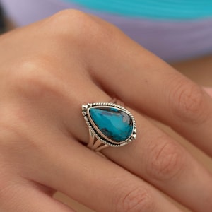 Azurite Tear Drop Ring ~ Gemstone ~ Natural ~ Sterling Silver 925~ Jewelry ~ Handmade ~ MR261