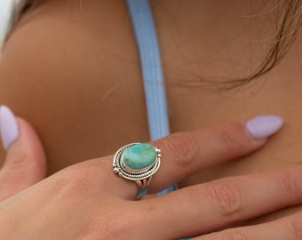 Turquoise Ring ~ Sterling Silver 925 ~ Handmade ~ Statement ~ Hippie ~ Bohemian ~ Jewelry ~Gift For Her ~Gemstone~December Birthstone~ MR262