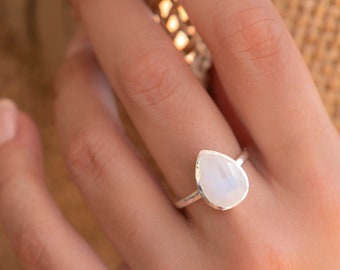 Rainbow Moonstone Tear Drop Ring ~ Gemstone ~ Natural ~ Sterling Silver 925 ~ Jewelry ~ Handmade~June Birthstone MR223