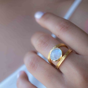 Rainbow Moonstone Double Ring ~ Gemstone ~ Natural ~ 18k Gold Plated ~ Jewelry ~ Handmade~June Birthstone - MR307