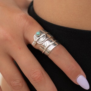 Leaf Turquoise Ring ~ Sterling Silver 925 ~ Handmade ~ Statement ~Bohemian ~ Jewelry ~Gift For Her ~Gemstone~December Birthstone~MR252