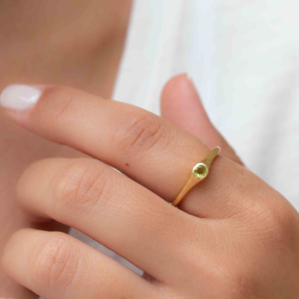 Peridot Gold Ring ~ Delicate ~ 18k Gold Plated ~ Handmade ~ Gemstone~Statement ~Everyday~ Hippie~Bohemian~Stackable MR330