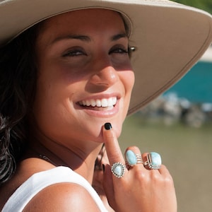 Larimar Ring Statement Gemstone Semi Precious Stone Blue White Natural Organic Sterling Silver 925Tear DropThin BandMR020 image 3