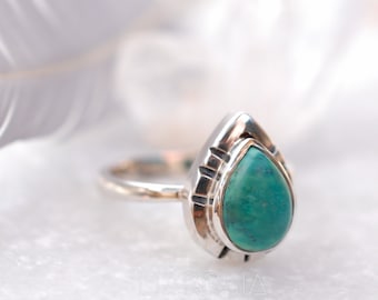 Turquoise Ring ~ Sterling Silver 925 ~ Handmade ~ Everyday ~Statement ~Stackable ~Tear Drop ~Gift for her ~Boho ~ Hippie ~Bohemian ~MR008