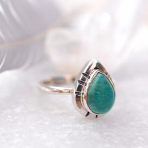 Turquoise Ring ~ Sterling Silver 925 ~ Handmade ~ Everyday ~Statement ~Stackable ~Tear Drop ~Gift for her ~Boho ~ Hippie ~Bohemian ~MR008