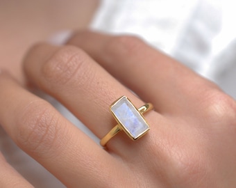 Moonstone Gold Ring ~ Delicate ~ 18k Gold Plated ~ Handmade ~ Gemstone ~ Statement ~ Everyday ~ Hippie ~Bohemian~June Birthstone - MR023