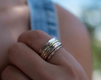 Meditation Ring ~ Spinner Ring ~ Spinning ~ Yoga ~ Angst ~ Anti Stress ~ Dünnes Band ~ Sterling Silber 925 ~ Handmade ~ Kupfer ~ Bronze ~ MS029