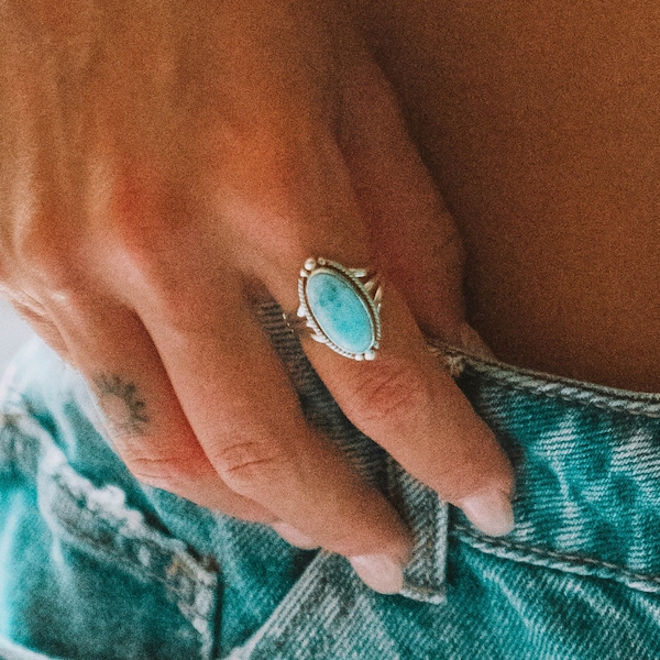 Turquoise Ring ~ Sterling Silver 925 ~ Handmade ~ Statement ~ Hippie ~ Bohemian ~ Jewelry ~Gift For Her ~Gemstone~December Birthstone~MR249