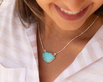 Turquoise Half Moon Necklace ~ Sterling Silver 925 ~Jewelry ~ Gift For Her ~ Minimalist~ Handmade~ Thin Chain~ Delicate ~Layered ~ MN089