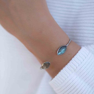 Labradorite Adjustable Bracelet ~ Silver Plated ~ Handmade ~Statement  Hippie ~Bohemian ~Jewelry ~Gift For Her ~Gemstone ~Body MB038B