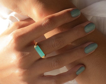 Aqua Chalcedony Gold Ring ~ Delicate ~ 18k Gold Plated ~ Handmade ~ Gemstone ~ Statement  ~ Hippie ~Bohemian~ June Birthstone ~ MR162