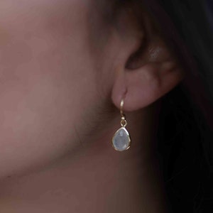 Moonstone Tear Drop  Earrings ~ Gold Plated ~Dangle ~ Jewelry  ~ Natural ~ Organic ~ Everyday~ Delicate~ minimalist Boho ~ Hippie ~ ME188