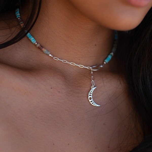 Turquoise Half Moon necklace~ Sterling Silver 925 ~ Choker ~ Jewelry ~ Gift For Her ~ Minimalist~ Handmade MN060