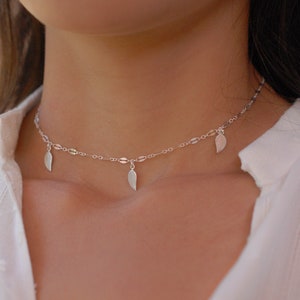 Leaf Choker ~ Sterling Silver 925 or Gold Filled~ Choker ~ Jewelry ~ Gift For Her ~ Minimalist~ Handmade~ Thin Chain Delicate ~Layered MN009