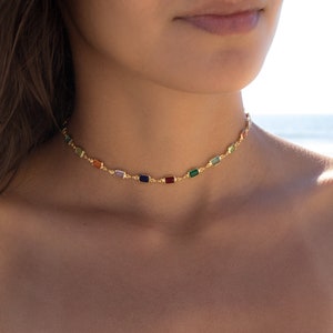 Multi colored crystals choker ~ Gold Plated ~ Choker  ~ Jewelry ~ Gift For Her ~ Minimalist~ Handmade~ MN011