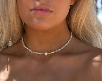 Fresh Water Pearl & Mother of Pearl necklace~ Sterling Silver 925 or Gold Filled~Choker ~ Jewelry ~ Gift For Her ~Minimalist~Handmade MN158