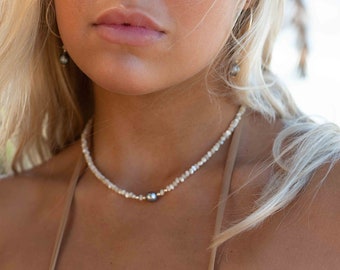 Tahitiaanse parel en parelmoerketting ~ 925 sterlingzilver of gold filled ~ choker ~ sieraden ~ cadeau voor haar ~ minimalistisch ~ handgemaakt MN159