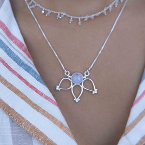 Moonstone Lotus Flower Necklace (only) ~ Sterling Silver 925 ~Jewelry  ~ Minimalist~ Handmade~ Thin Chain~ Delicate ~Layered ~ MN077