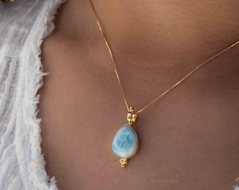 Colgante de turquesa, labradorita, piedra lunar y larimar ~ Baño de oro sobre plata de ley ~ Collar ~ Minimalista ~ Delicado ~ Para uso diario ~ MN166A