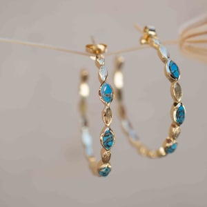 Copper Turquoise Hoop Earrings 18k Gold Plated Earrings ~ Gemstone ~ Post ~Boho design ~ Handmade ~ Jewelry ~ Gift for her ~ ME206