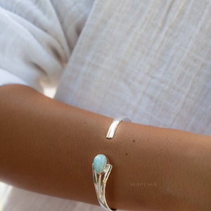 Larimar Adjustable Bracelet ~ Sterling Silver 925~Handmade~Statement~ Hippie ~Bohemian ~Jewelry ~Gift For Her ~Gemstone ~Body Jewelry  MB058